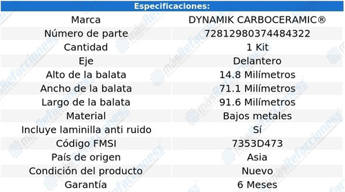 Balatas Metales Bajos Delanteras Mx-3 L4 1.6l 92-96 Dynamik Foto 3