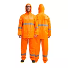 Impermeable Reflejante 2 Piezas Pantalón Y Chamarra Naranja