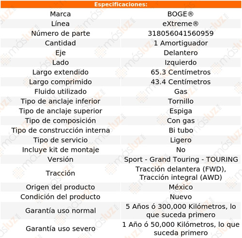 (1) Amortiguador Gas Izq Del Cx-7 L4 2.3l 07/12 Boge Extreme Foto 2