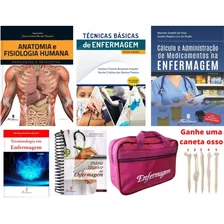Kit Enfermagem Técnicas Básicas + Cálculo + 2 Livros + Bolsa