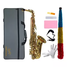 Saxofone Alto Dominante Eb Profissional Dourado Completo