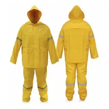 Impermeable De 2 Piezas Con Capucha Y Reflejantes Amarillo