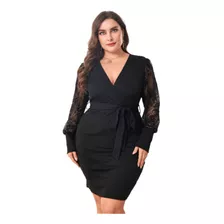 Vestido Corto Negro Elegante Fiesta Encaje Formal Curvy Xl