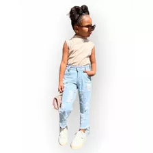 Conjunto Infantil Menina Blogueirinha Blusa E Calça Jeans