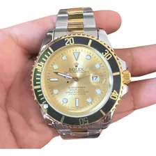 Relogio Submariner Rolex Misto Com Dourado Bisel Preto E Ver