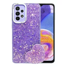 Carcasa Para Samsung A32 4g Glitter Brillo Con Pop Socket