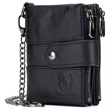 Bullcaptain Cartera De Piel Para Hombre Con Cadena Antirrobo