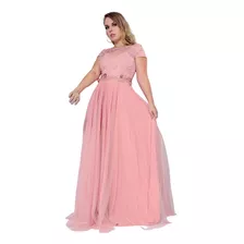 Vestido Mãe Noivos Madrinha Rose Manga Curta Saia Tule Lgg