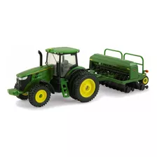 Miniatura Trator John Deere 7215r Com Semeadora Cor Verde