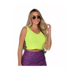 Cropped Canelada Feminina Tricô Blusinha Básica Casual 