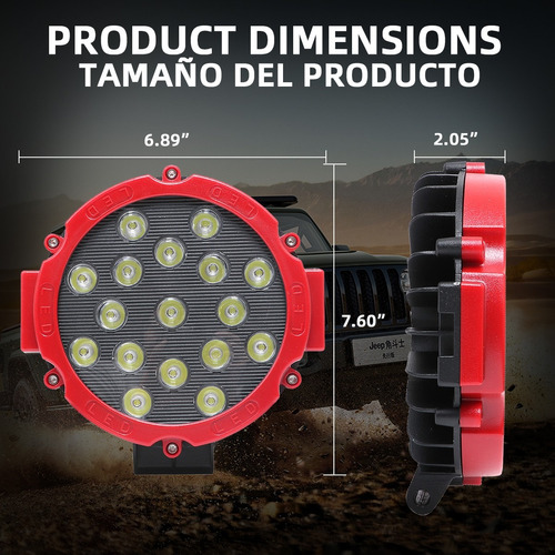 Faro Led Redondo 7 Pulgadas 17 Led 51w Para Jeep 4x4 1pc Foto 6