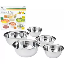 Conjunto 05 Tigela Bowls Em Aço Inox Multiuso Cozinha Potes