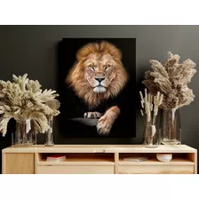 Quadro Para Sala Grande Leão Dourado Luxo 60cm Por 90cm 