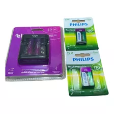 Kit Carregador Depilhas Elgin C/ 02 Aa + 02 9v Rec Philips