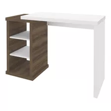 Mesa Home Office Com 3 Nichos Wood Artany Nogal Branco