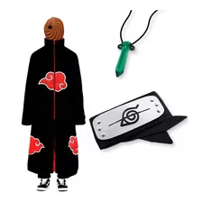 Kit Capa Akatsuki + Bandana + Colar Naruto Cosplay Manto M57