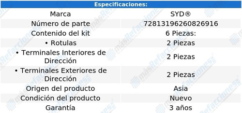 Kit Rtulas Y Terminales (6 Piezas) Nissan Nx 91 Al 94 Syd Foto 2