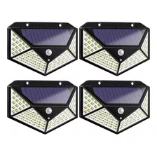 Kit 4 Luminária Solar 100 Led Com Sensor Jardim Prova D'água