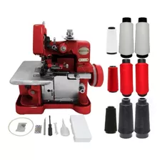 Máquina Costura Overlock Semi Industrial + Kit Linha E Fio Cor Vermelho 220v