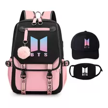 Set 3, Mochila Escolar Bts Estudiantil+máscara+gorra