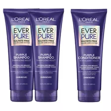  Kit X 3 Shampoo Y Acondicionador L'oréal Paris Ever Pure Purple