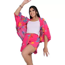Conjunto Juvenil Kimono + Short Saia Soltinho Conjunto Verão