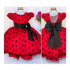 Vestido Infantil Temático Vermelho E Poa Preto Minnie