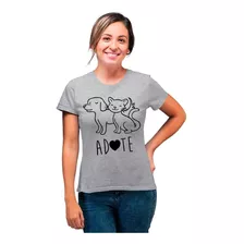 Camiseta Feminina Adote Um Pet Baby Look Gato Cachorro