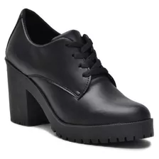  Sapato Coturno Cano Baixo Feminino Preto Fosco Tratorada 