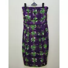 Vestido Strapless Morado Y Verde