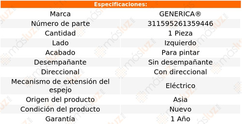 1- Espejo Izquierdo Elect P/pintar Up! 2016/2018 Genrica Foto 2