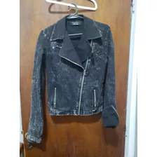 Campera Tabatha De Jean Elastizada Negro Jaspeado 