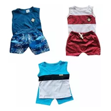 Kit 3 Conjunto Infantil Regata E Shorts Estampas Variadas