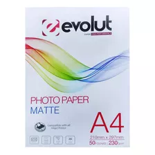 Papel Fotográfico Foto Tamanho A4 Matte Fosco 230g Prova D'água Secagem Instantânea - Evolut Pacote 50 Folhas