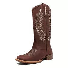 Bota Texana Country Feminina Cano Alto Em Couro Com Gliter