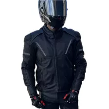 Campera Moto Ags Cuero Con Joroba Negro 