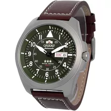 Relógio Orient Masculino Automático Prateado Verde Couro