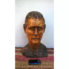 Antigua Cabeza Busto De Hombre Tallada En Madera 43cm