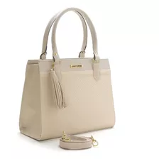 Bolsa Transversal Santorini Handbags Bolsa Feminina Bicolor Design Liso Creme Com Alça De Ombro Creme Alças De Cor Creme