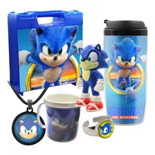 Boneco Sonic Kit Lancheira Escolar + Caneca + Copo Termico