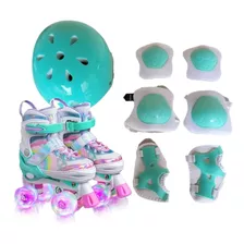 Patins Quad Lindo Tam./ajustável + Kit Proteção Rodinhas Led