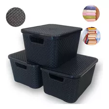 Kit C/ 3 Cesto - Caixa Organizadora Rattan 20 Litros - Preto