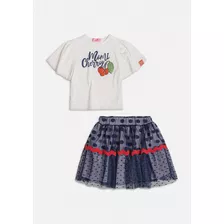 Conjunto Infantil Menina Camiseta/saia Tule Cherry Momi