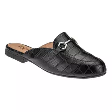 Sapatilha Mule Feminino Confort Rasteira Croco Com Fivela