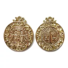  Medalla San Benito Para Engarzar 5cm Chapa De Oro 14k 3 Pzs