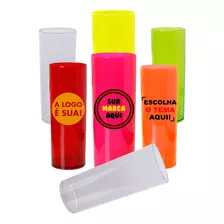 50 Copo Long Drink Transparente Neon Personalizado Sua Ideia