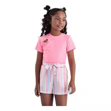 Conjunto Infantil Petit Cherie Blusa Rosa Neon E Shorts