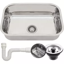 Cuba Pia Inox Cozinha 46x30x11 Cm Aço 430- Válvula Sifão Nfe