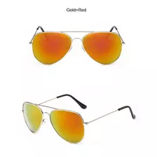 Oculos Sol Aviador Masculino Uv 400 Alta Qualidade Cor Da Armação Unico Cor Da Lente Gold/red