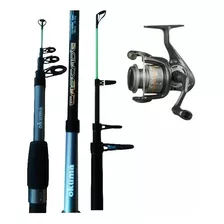 Combo Caña Okuma Telescópica 2,70 Mts + Reel + Tanza Bentanc Color Azul